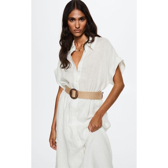 Mango Linen Shirt Dress White Size 6 - Picture 2 of 12